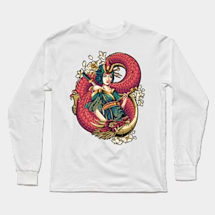 geisha red dragon Long Sleeve T-Shirt